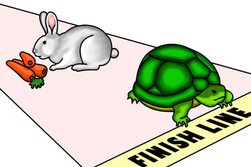 Naklejka premium Eyes on your goal. Turtle vs rabbit race.