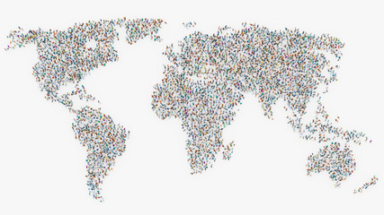 People forming a world map