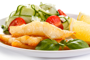 Fish dish - fried halibut and vegetables