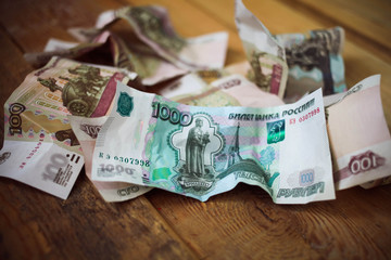 Crumpled Russian rubles