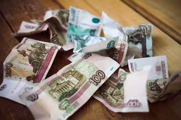 Crumpled Russian rubles