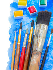 Fototapeta premium brushes and watercolor paints border
