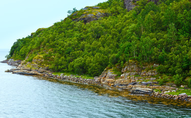 Fototapeta na wymiar Ranfjorden summer cloudy view (Norway)