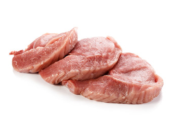 Fresh raw pork on white background
