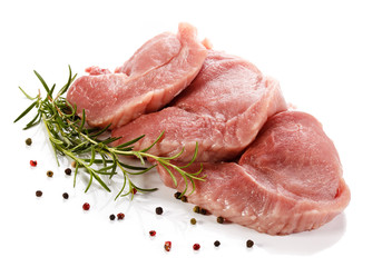 Fresh raw pork on white background