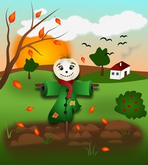 Obraz na płótnie Canvas Autumn landscape with scarecrow