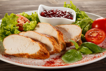 Roast chicken fillet and vegetables