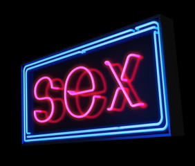 Sex neon sign illuminated over dark background