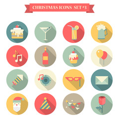 Fototapeta na wymiar Christmas New Year icon set flat style sweets drinks decorations