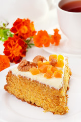 Piece of carrot cake with icing