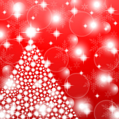 Red christmas background with shiny Christmas tree
