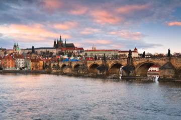 Fototapeta na wymiar Charles Bridge and Prague cathedral.