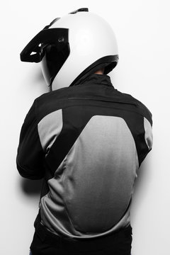 Man in motorcycle suit