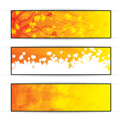 Autumn orange banners with tree and falling leaves