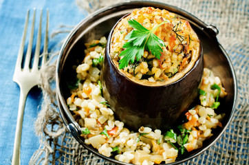 eggplant stuffed with bulgur and vegetables