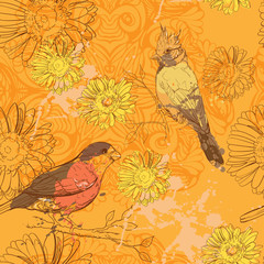 Seampless yellow pattern with bords and gerberas