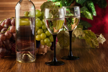 Bottle and glasses of white wine