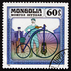 Postage stamp Mongolia 1982 Kangaroo, 1877, Historic Bicycle