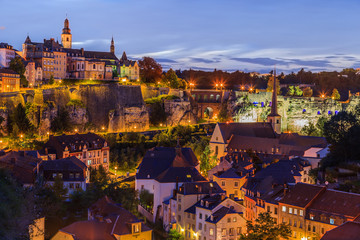 A view of Luxembourg cityskape in the dusk