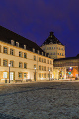 A view of a Luxembourg buildings in the dusk