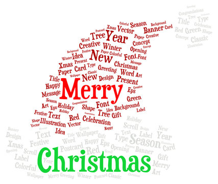 Merry Christmas word cloud in a shape of a christmas hat
