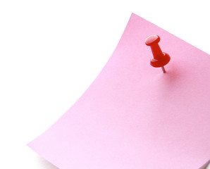 Pink paper note on white background isolated.
