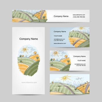 Autumn field sketch, business cards design