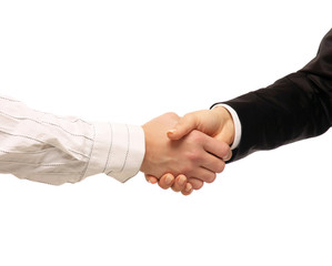 Businesspeople shaking hands isolated on white Background.