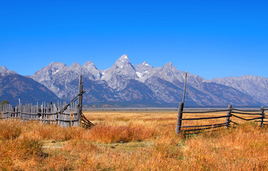 Scenic Grand Tetons national park in autumn time