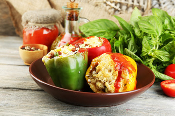 Composition with prepared stuffed peppers