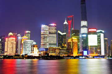 Fototapeta na wymiar Night at Shanghai city construction in China