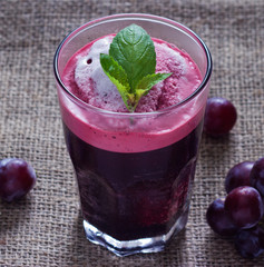 grape smoothie on sack background