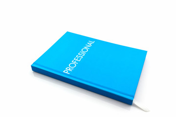 Blue diary book with the word" professional" .