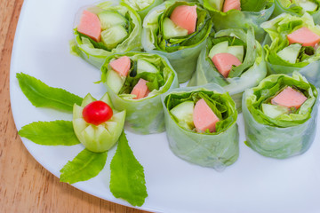 Fresh Spring roll food with vegetable,sausage
