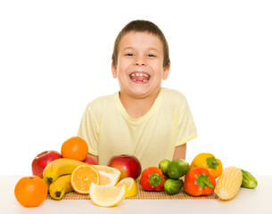 boy with fruits and vegetables