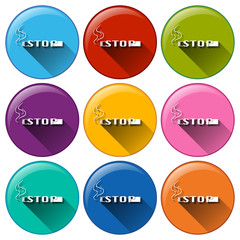 Round buttons with a stop smoking template