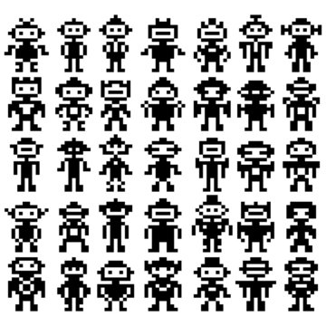 Set Of Different Pixel Robots