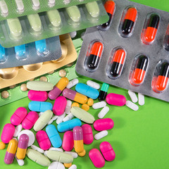 se up of many colorful pills (medicines)