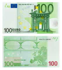 Two sides of 100 euro banknote - obrazy, fototapety, plakaty