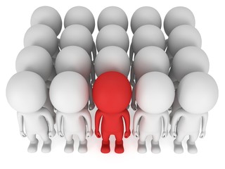 Group of stylized people stand on white