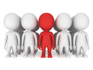 Group of stylized people stand on white