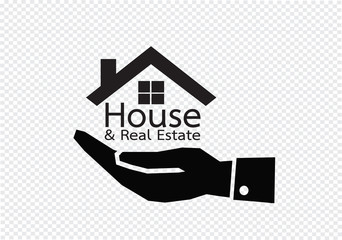 Fototapeta na wymiar Hand and Home icon Real estate concept