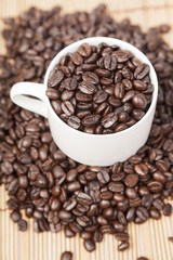 Coffee beans in coffee cup