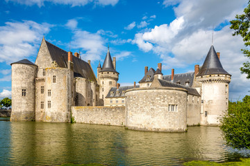 Fototapeta na wymiar Moat with chateau of Sully sur Loire