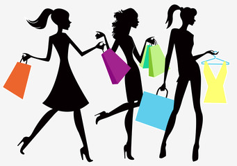 silhouette girl is shopping