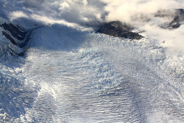aerial view of franz josef glacier from helicopter in New Zealan