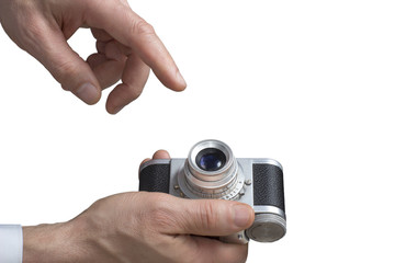 Fototapeta premium Vintage camera in man's hands