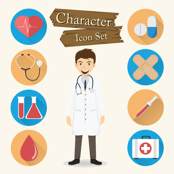 Doctor character Icon set vector