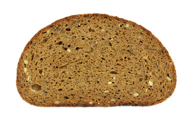 Cut piece of dark bread isolated on white background