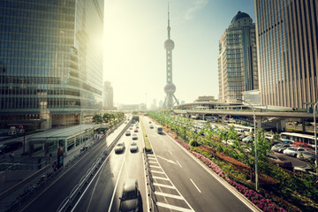 Fototapeta na wymiar road in shanghai lujiazui financial center